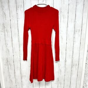 The Limited Dress Women Sz XS Long Sleeve Red Knee Length Rib Tight Knit Sweater